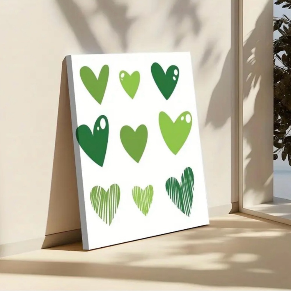 Green Heart Abstract Canvas Wall Art 8x12 Modern Minimalist Boho Home Decor
